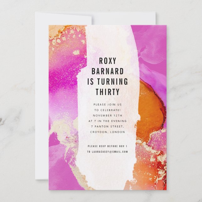 Convite Festa de aniversário rosa e laranja vibrante moder (Frente)