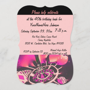 Convite Festa de aniversário Rosa e Negro do cassino de La