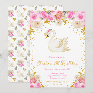 Convite Festa de aniversário rosa e Rosas Douradas