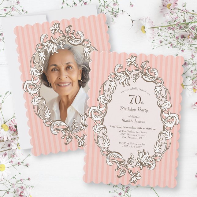 Convite Festa de aniversário rosa elegante (Elegant Pink 70th Birthday Party Invitation)