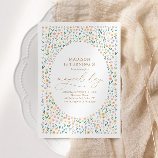 Convite Festa de aniversário Rosa Floral Garden Girl (Criador carregado)