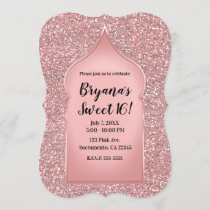 Convite Festa de Aniversário Rosa Glitter Dourado Rosa Gla