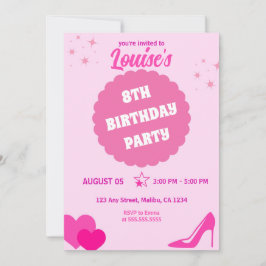 Convite Festa de aniversário Rosa, Menina