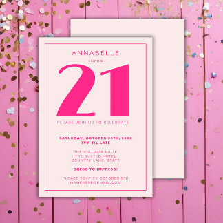 Convite Festa de Aniversário Rosa Moderno 21 Vinte Um