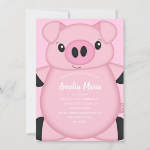 Convite Festa de aniversário rosa para porcos