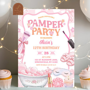 Convite Festa de Aniversário Rosa Pastel Retro Spa Mimada
