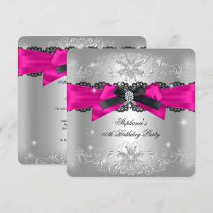 Convite Festa de Aniversário Rosa Quente Arco Preto Brilho