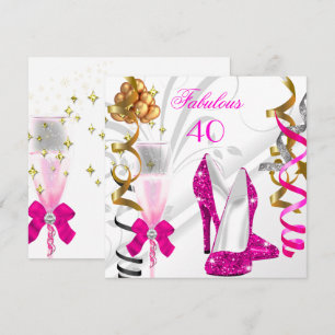 Convite Festa de Aniversário Rosa Quente Dourado Branco Fa