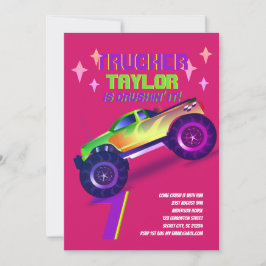 Convite FESTA DE ANIVERSÁRIO Rosa-Rosa-Neon Monstro da TI