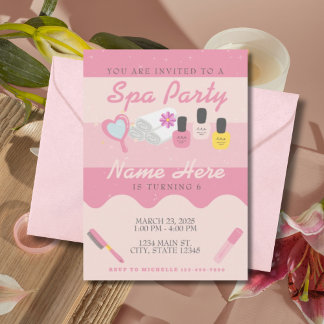 Convite Festa de aniversário rosa Spa Self Care