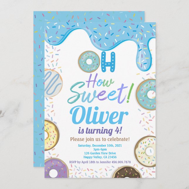 Convite Festa de aniversário Rosquinha Azul (Frente/Verso)