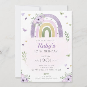 Convite Festa de aniversário Roxa do Arco-Íris Convide Flo