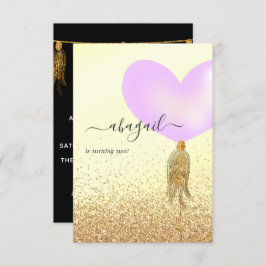 Convite Festa de aniversário roxa e Dourada e rosa