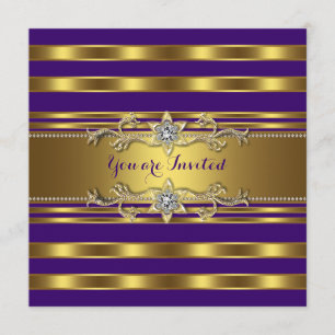 Convite Festa de Aniversário Roxa e Dourada Elegante