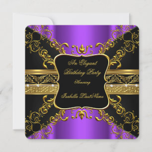 Convite Festa de Aniversário Roxo Dourado Preto Ornamentad