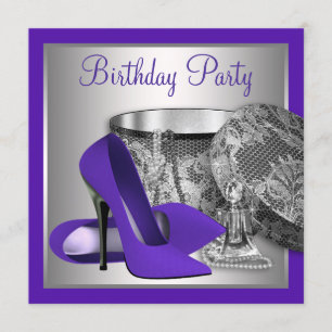 Convite Festa de Aniversário Roxo e Prata de Mulher