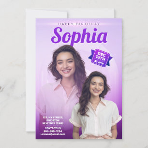 Convite Festa de Aniversário Roxo Elegante para Meninas Um
