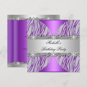 Convite Festa de Aniversário Roxo Prata Cinza Pérola Diama