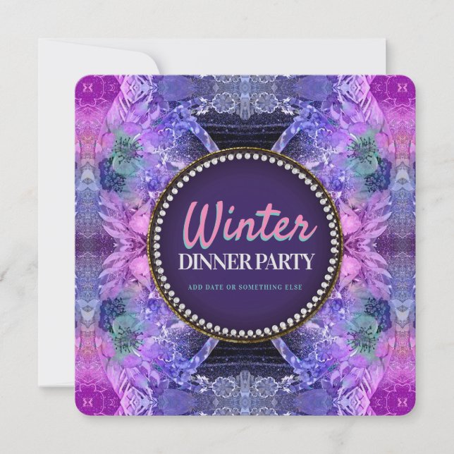 Convite Festa de Aniversário Roxo Rosa Geo Frills (Frente)