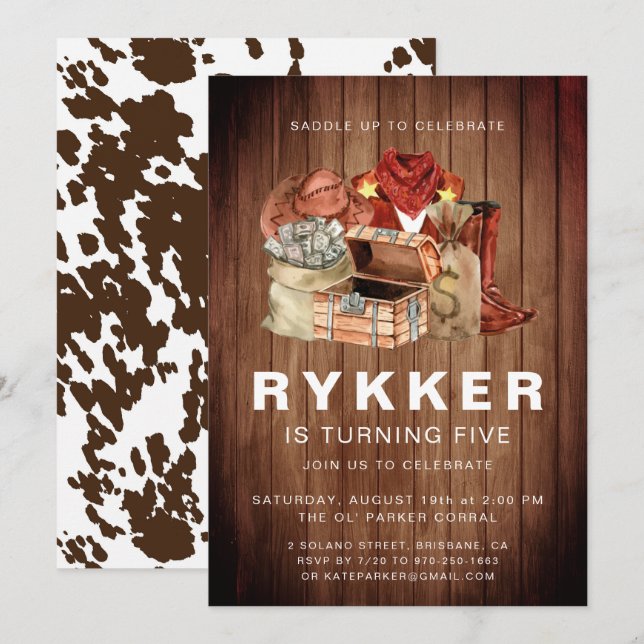Convite Festa de aniversário Russo Rodeo Ocidental (Frente/Verso)