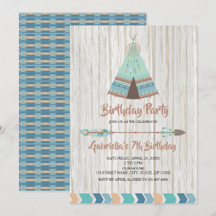 Convite Festa de aniversário Rustic Boho Tribal Teepee