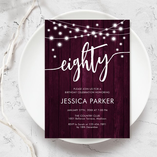 Convite Festa de aniversário Rustic Burgundy (Criador carregado)