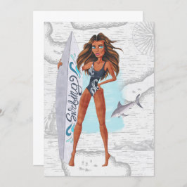 Convite Festa de aniversário Rustic Summer Surfer Beach
