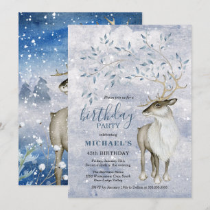 Convite Festa de aniversário Rustic Winter Reindeer
