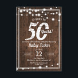 Convite Festa de aniversário Rústica de 50º Aniversário da<br><div class="desc">Este convite de aniversário rústico apresenta luzes de cordas sobre um fundo escuro de madeira. Clique no botão Personalizar para obter mais flexibilidade na modificação do texto! Variações desse design, cores adicionais e produtos de coordenação estão disponíveis em nosso compro, zazzle.com/doodlelulu*. Entre em contato conosco se você precisar deste design...</div>