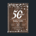 Convite Festa de aniversário Rústica de 50º Aniversário da<br><div class="desc">Este convite de aniversário rústico apresenta luzes de cordas sobre um fundo escuro de madeira. Clique no botão Personalizar para obter mais flexibilidade na modificação do texto! Variações desse design, cores adicionais e produtos de coordenação estão disponíveis em nosso compro, zazzle.com/doodlelulu*. Entre em contato conosco se você precisar deste design...</div>