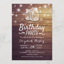 Convite Festa de aniversário Rústica Madeira Mason Jar Str