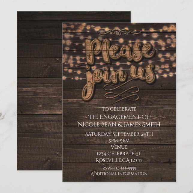 Convite Festa de Aniversário Rústica Tipo em Madeira (Frente/Verso)