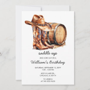 Convite Festa de Aniversário Rústico Western Saddle Up par