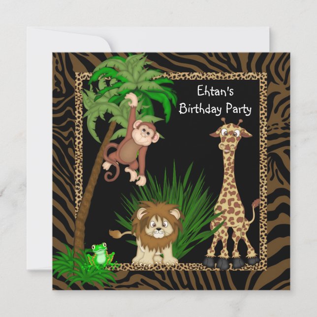 Convite Festa de Aniversário Safari para Meninos (Frente)