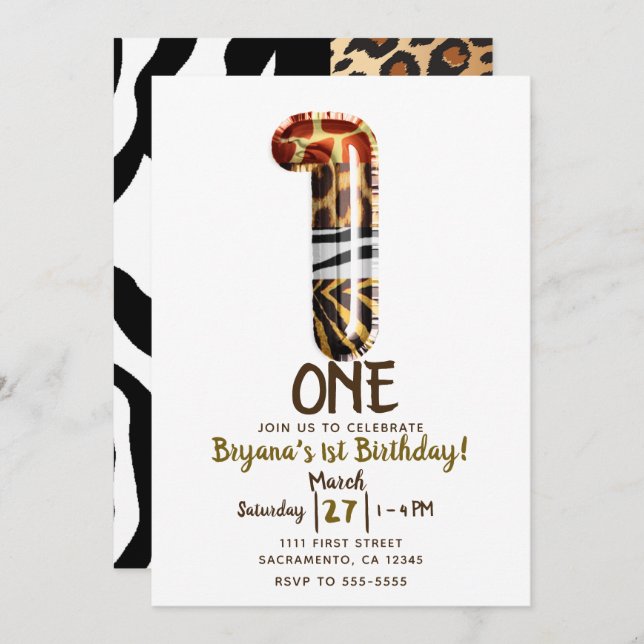 Convite Festa de Aniversário Safari Selva Zebra Leopardo U (Frente/Verso)