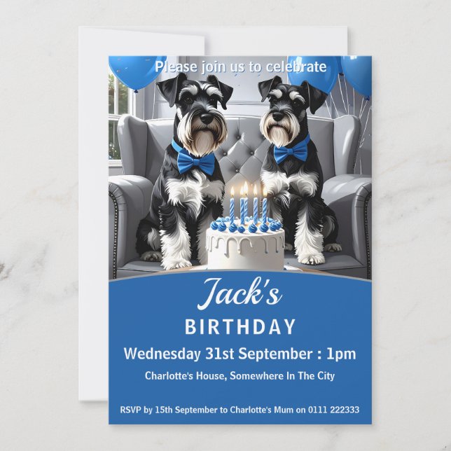 Convite Festa de aniversário Schnauzers (Frente)