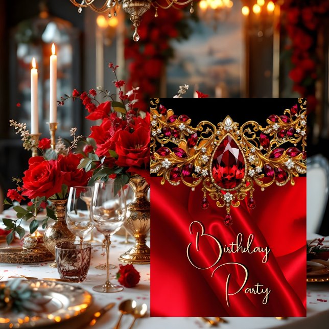 Convite Festa de aniversário Seda Ruby Ojoia vermelha Gem  (Criador carregado)