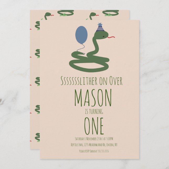 Convite Festa de aniversário Selvagem de Cobra de Réptil D (Frente/Verso)