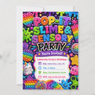 Convite Festa de Aniversário Sensory Pop It Slime