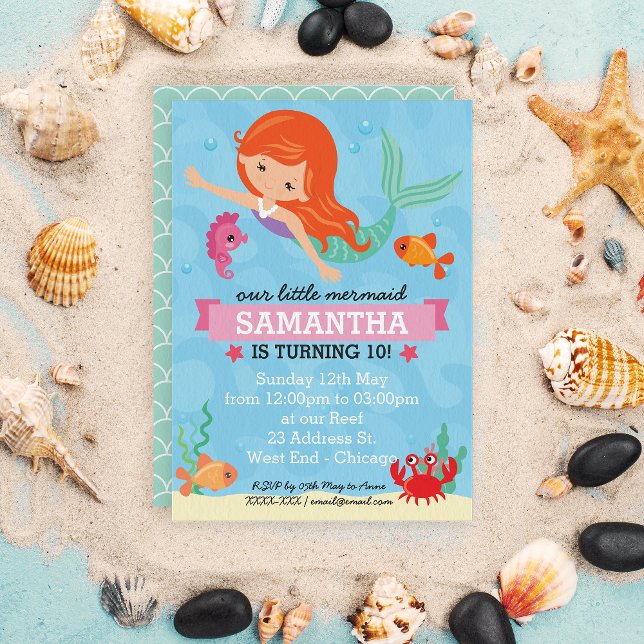 Convite Festa de aniversário Sereia (Your little sea princess can celebrate her big day with our super cute mermaid birthday invitation.)