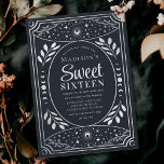 Convite Festa de aniversário Silver Tarot Witchy 16<br><div class="desc">Design elegante e moderno inspirado num cartão de tarô. Design não é folha de papel real. Você pode personalizar isso ainda mais clicando no botão "PERSONALIZAR". Correspondência de Itens em nosso compro para um tema completo de festa.</div>