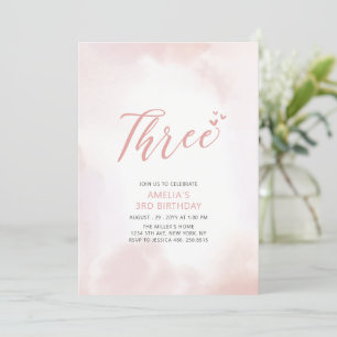 Convite Festa de aniversário Simples de Coração Cor-de-Ros