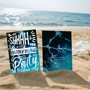 Convite Festa de Aniversário Simples Surpresa Azul-Marinho