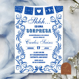 Convite Festa de Aniversário SORPRESA Talavera Azul Espanh