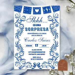 Convite Festa de Aniversário SORPRESA Talavera Azul Espanh