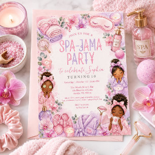 Convite Festa de Aniversário Spa-Jama Rosa Roxo para Menin