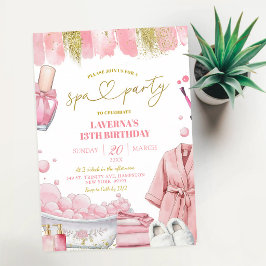 Convite Festa de Aniversário Spa Mani Pedi Rosa Suave Coqu
