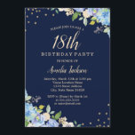 Convite Festa de aniversário Sparkle Floral Blue 18th<br><div class="desc">Convites florais mais bonito na Loja Little Bayleigh!</div>