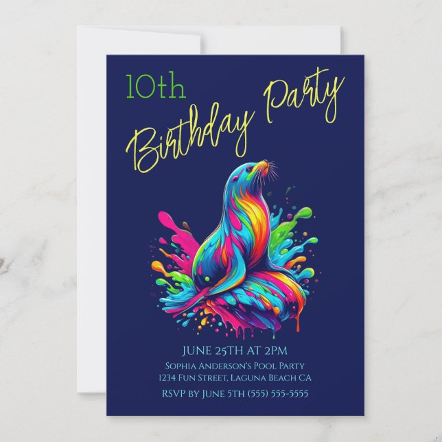 Convite Festa de Aniversário - Splash do Leão-Marinho Colo (Frente)