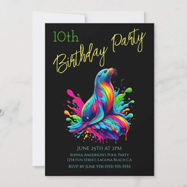 Convite Festa de Aniversário - Splash do Leão-Marinho Colo (Frente)